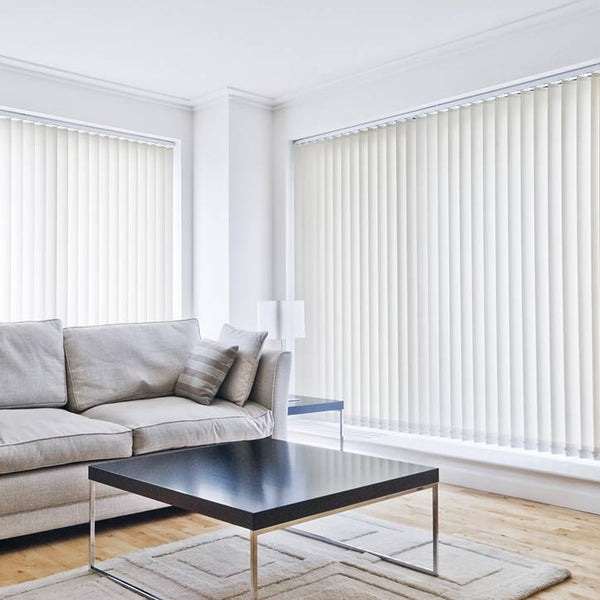 Blockout vertical blinds across a wide window in a modern Sydney room